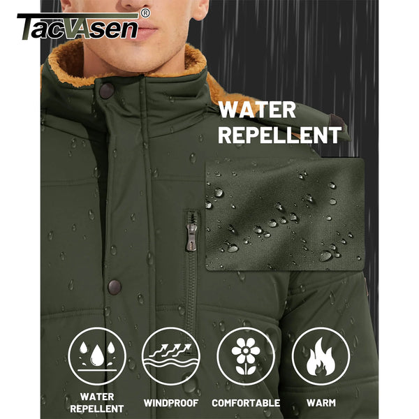 TACVASEN Winter Fleece Jackets Mens Thermal Warm Hooded Coats Removable Hood Hiking Work Jackets Parka Windbreaker Outwear