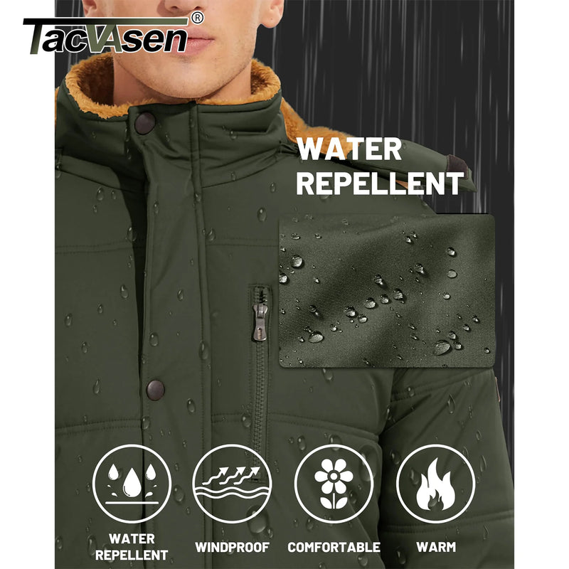 TACVASEN Winter Fleece Jackets Mens Thermal Warm Hooded Coats Removable Hood Hiking Work Jackets Parka Windbreaker Outwear