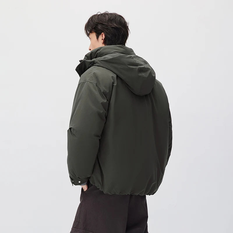 Semir Men Down Jacket 80 Percent Down Fill Drawstring Hooded Solid Color Workwear Large Pocket 2026 New Winter Daily Wear