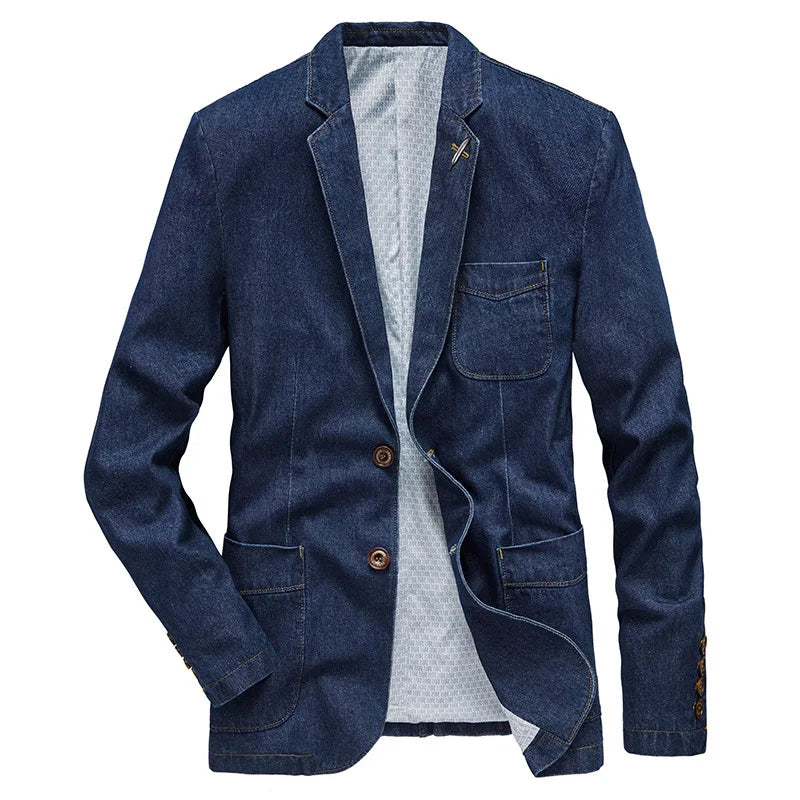 2026 New Men's Blue Denim Suit Jacket, Single-breasted V-neck Casual Coats, Black Gray Blazers S-XXXXL