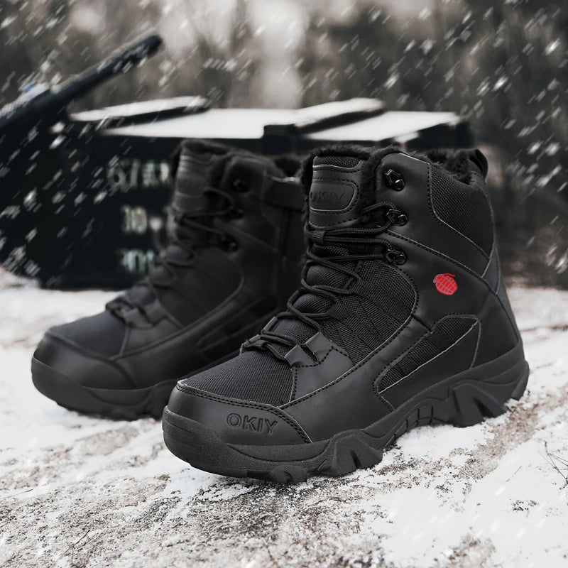 Men's Combat Boots Winter Warm Plush Light Casual Hiking Walking Cotton shoe Outdoor Jungle Anti-slip Battlefield Training Boots