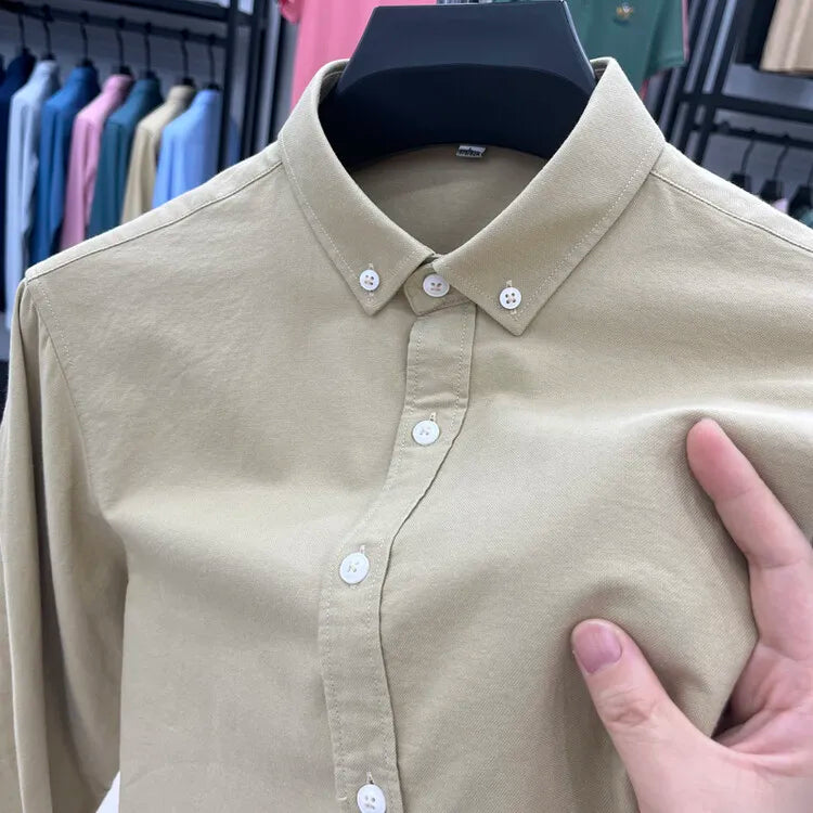 High-quality men's long-sleeve shirt made of 100% cotton, breathable, sweat-wicking, suitable for business or casual wear.M-4XL