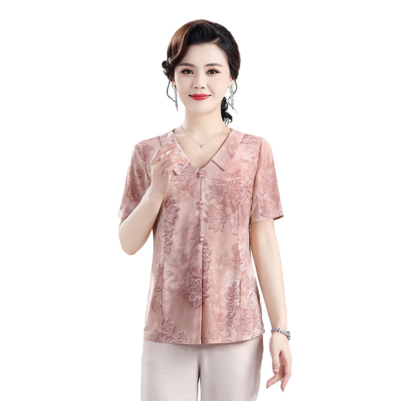 អាវ យឺត បោះពុម្ព សម្រាប់ នារី រដូវក្ដៅ ដៃខ្លី មីឌី ប៊ូតុង ប៉ូឡូ ក ស្លីម បាត អាវ យឺត ខ្លី សម្រាប់ រដូវក្ដៅ