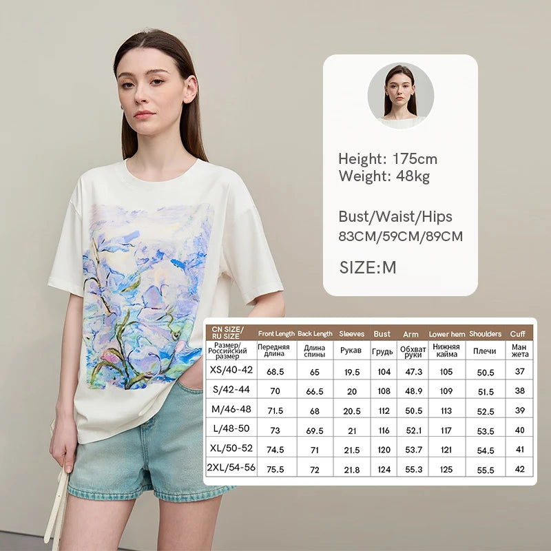 អាវយឺត Amii Minimalism សម្រាប់ស្ត្រី 2025 រដូវក្តៅថ្មី ដៃខ្លី កប្បាស មធ្យម សិល្បៈ គំនូរប្រេង បោះពុម្ព អាវធម្មតាសម្រាប់ស្ត្រី 12642221