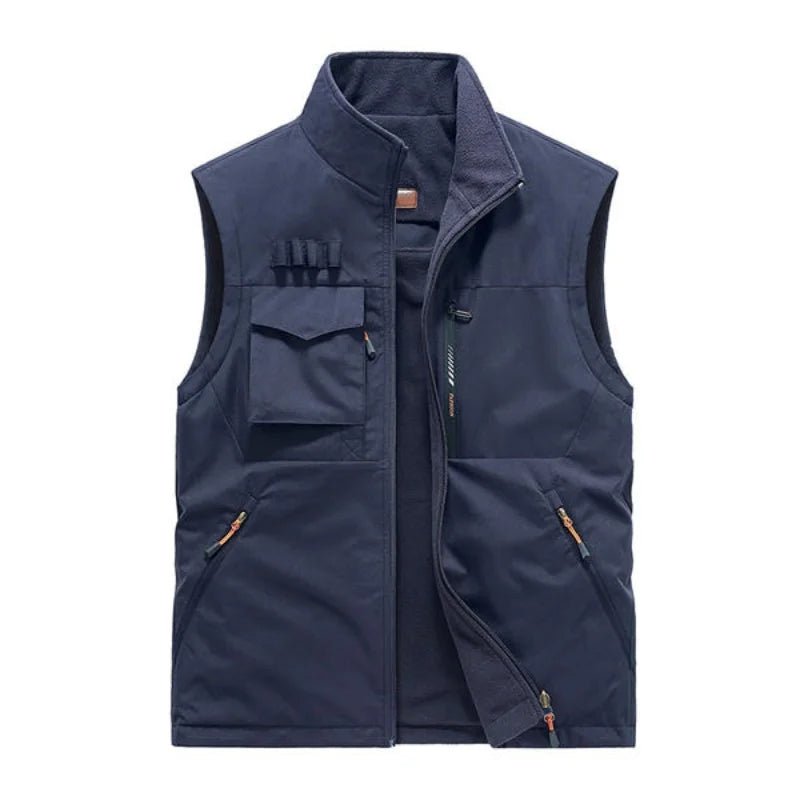 2026 Men Autumn and Winter warm Double sided wear workwear style  sleeveless vest with fleece casual versatile  Asian Size