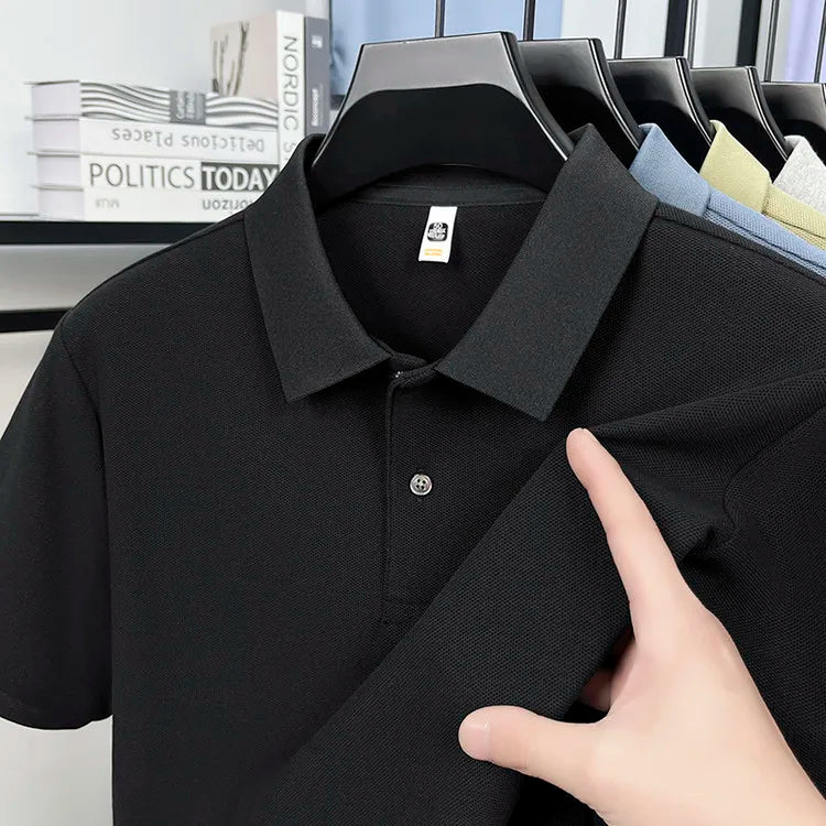Men 100% Mercerized Cotton Polo Shirt Solid Short Sleeve Casual Business Tops Odor Resistant Premium 205g Summer