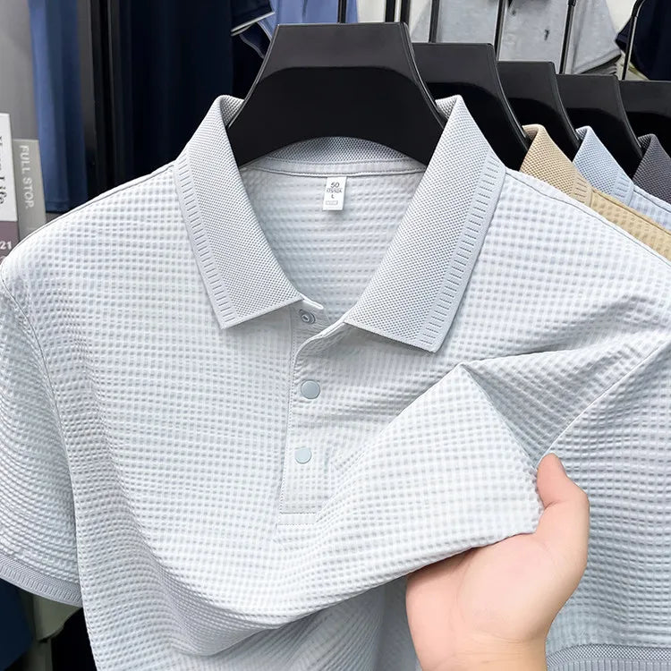2026 Men's Waffle Knit Polo Shirt - 3D Textured Lapel, Quick Dry & Stretchy, Business Casual Style