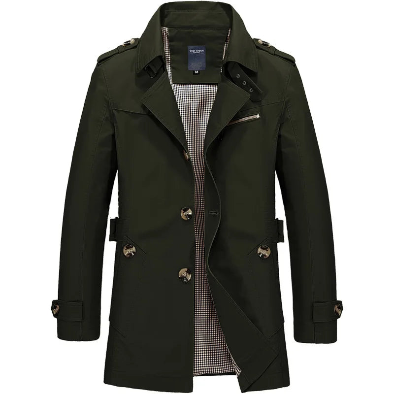 2026 New Men's Khaki Long-Sleeve Jacket, Green Single-Breasted Lapel Coat, Black or Blue Overcoat Available.