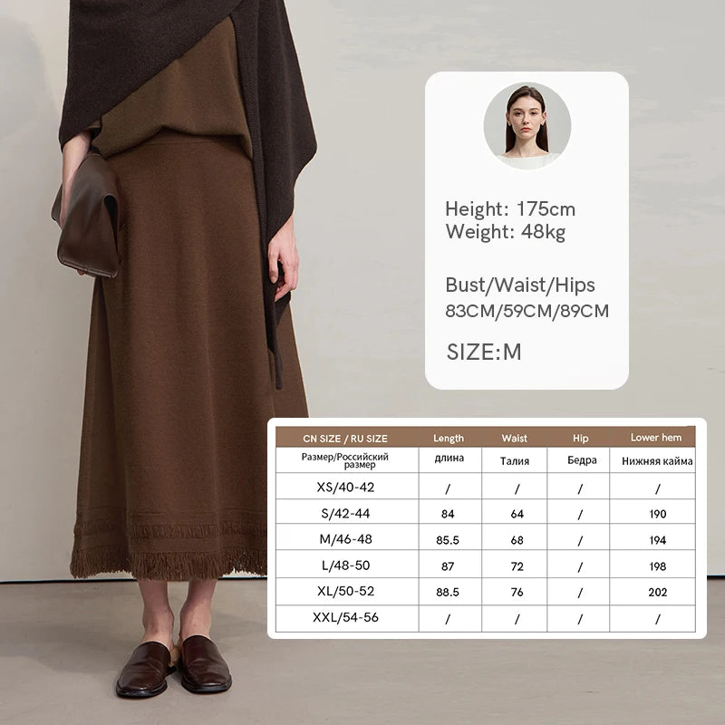 AMII Women's Skirt 2026 Winter Minimalist Solid Color Tassel A-Line Long Skirts For Women Loose Knitted Clothing Female 12544018