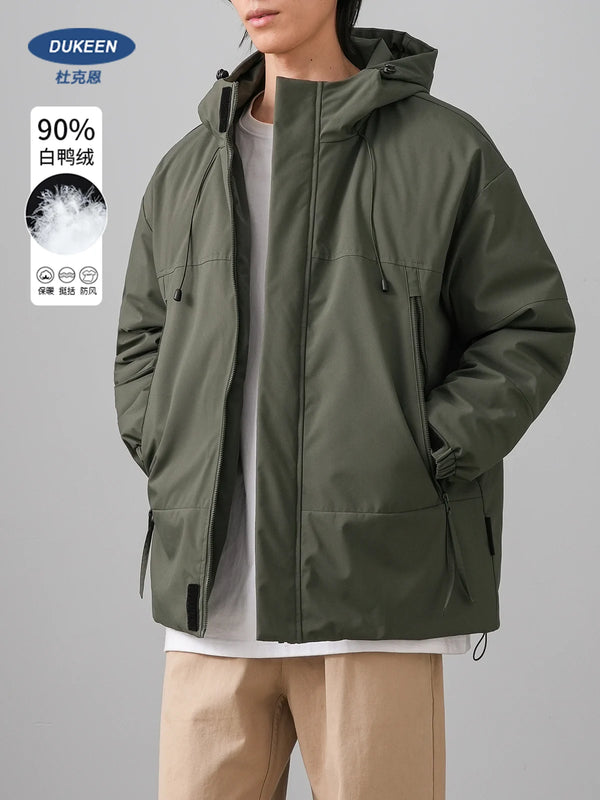 DUKEEN Men's 90% White Duck Down Hooded Puffer Jacket 2025 Winter Outdoor Proofwater Thick Warm Workwear Jacket Men's Clothing