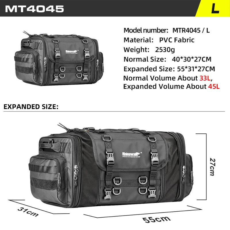 Rhinowalk Motorcycle Tail Bag Back Seat Case Waterproof 19-80L Expandable Storage Motor Saddle Bag Luggage Pannier 1 Piece