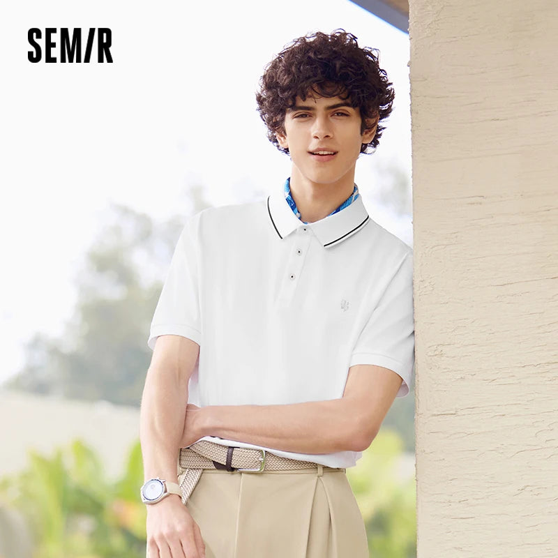 Semir Mens Polo 2026 Short Sleeve Cool Feeling Antibacterial Tops Color Block Lapel Casual Style Soft Daily Wear