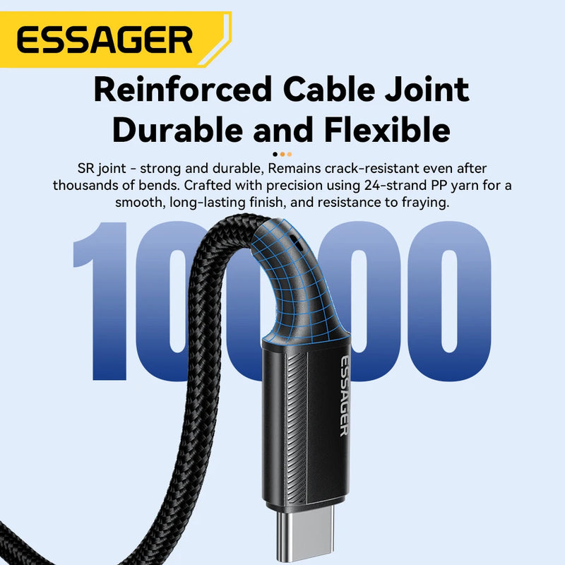 ខ្សែសាក Essager 240W USB Type C សម្រាប់ iPhone 15 Pro Max PD3.1 ខ្សែសាកប្រភេទ C លឿន 5A សម្រាប់កុំព្យូទ័រយួរដៃ Xiaomi Macbook Pro iPad