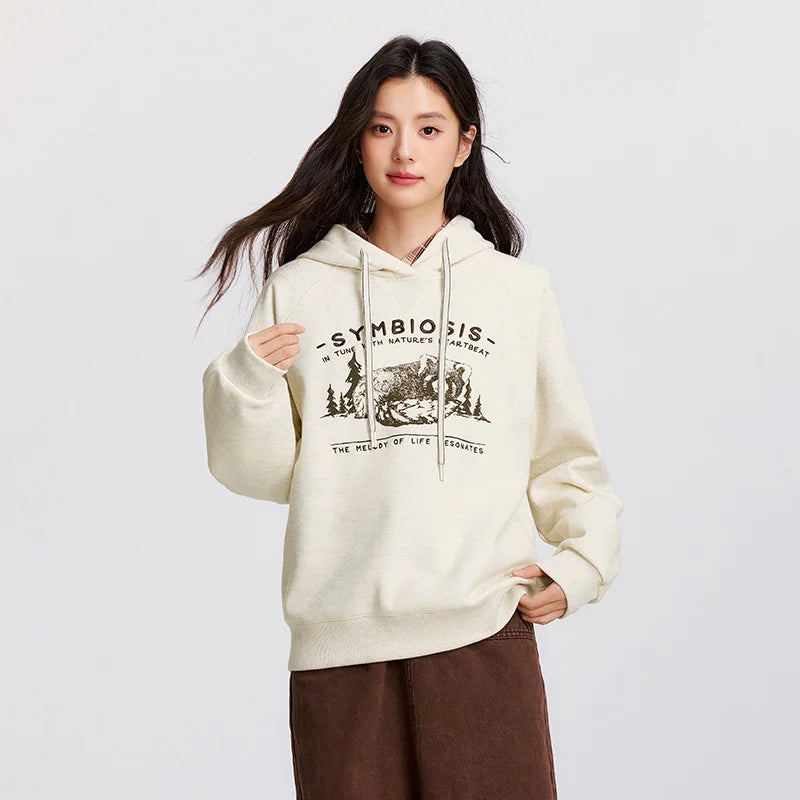 Semir Hooded Sweatshirt Fleece Graphic Pullover Women 2025 Winter Loose Fit Casual Wear Long Sleeve Top
