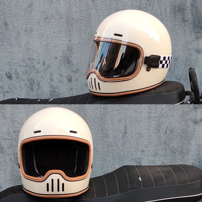 ORZ Retro Motorcycle Helmet Full Face Cruising Motorcycle Helmet Four Seasons Couple Street Pig Nose Helmet DOT Approved 729
