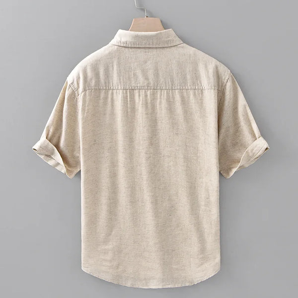 Spring Summer New Breathable Thin Cotton Linen Short Sleeve Shirts for Men Clothing Simple Turn-down Collar Shirts DC206