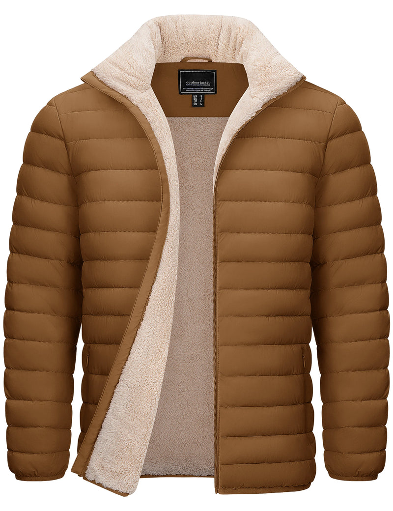 TACVASEN Men's Puffer Jacket Winter Warm Sherpa Lined Water Resistant Windproof Insulated Jacket Winter Puffy Coat Hiking Travel