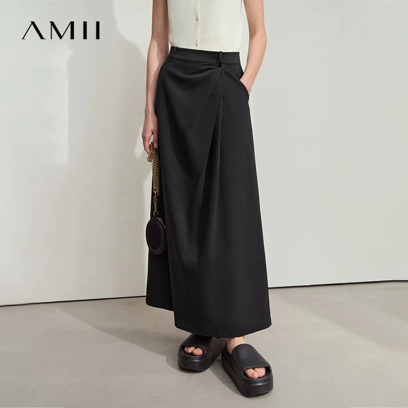 សំពត់វែងថ្មី Amii Minimalism 2025 សម្រាប់នារី រដូវក្តៅ ពណ៌ខ្មៅ រំយោល ឆើតឆាយ សម្រាប់នារីការិយាល័យ ធ្វើដំណើរ សំពត់រលុង 12542102