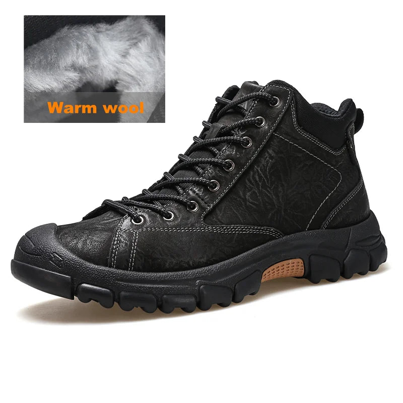 HUMTTO Winter Warm Wool Hiking Shoes Leather Outdoor Trekking Boots for Men Luxury Designer Climbing Sneakers Mens Ankle Boots