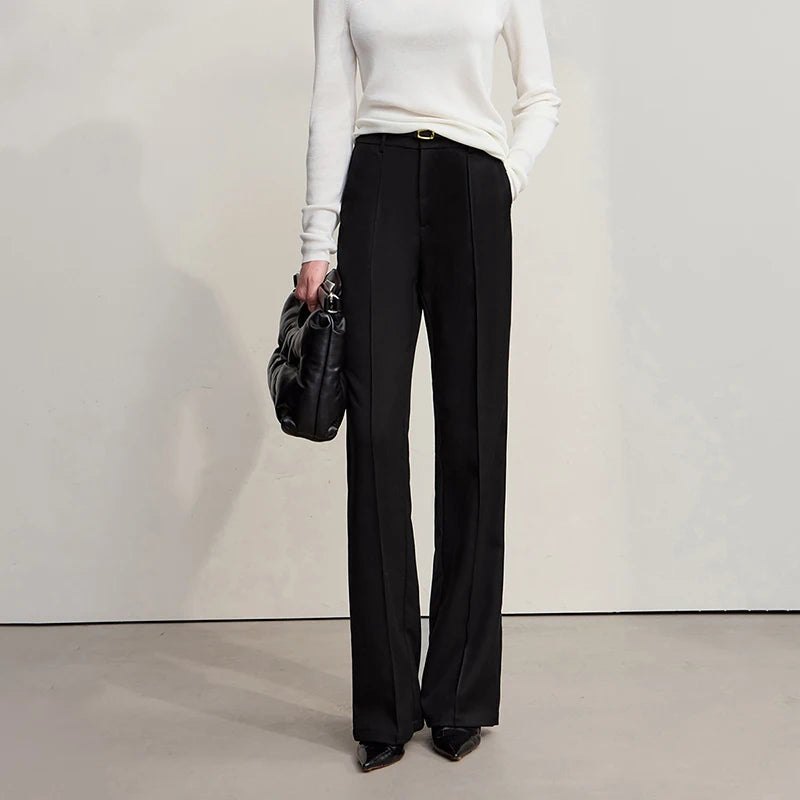 ខោ Amii Minimalist Women រដូវរងាឆ្នាំ ២០២៥ សម្លៀកបំពាក់នារីថ្មីសម្រាប់ការធ្វើដំណើរទៅធ្វើការ ខោត្រង់ពណ៌ធម្មតា 12544139