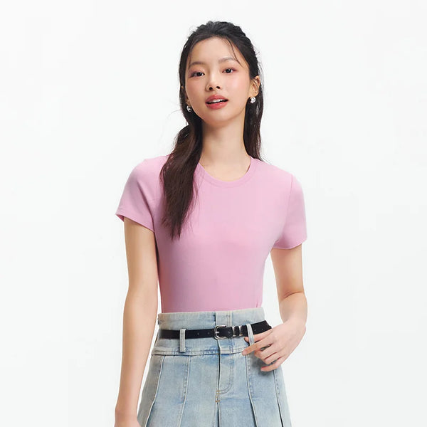 អាវយឺតប៉ាក់ Semir សម្រាប់នារី រដូវក្តៅ ឆ្នាំ២០២៦ ខ្លី ត្រជាក់ ស្លីម ក ធម្មតា ស្មា ធម្មតា ម៉ូដសាមញ្ញ