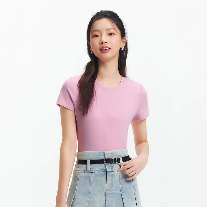 Semir Embroidered Tshirt Women 2026 Summer Short Cool Touch Slim Fit Crew Neck Regular Shoulder Casual Basic Fashion Top