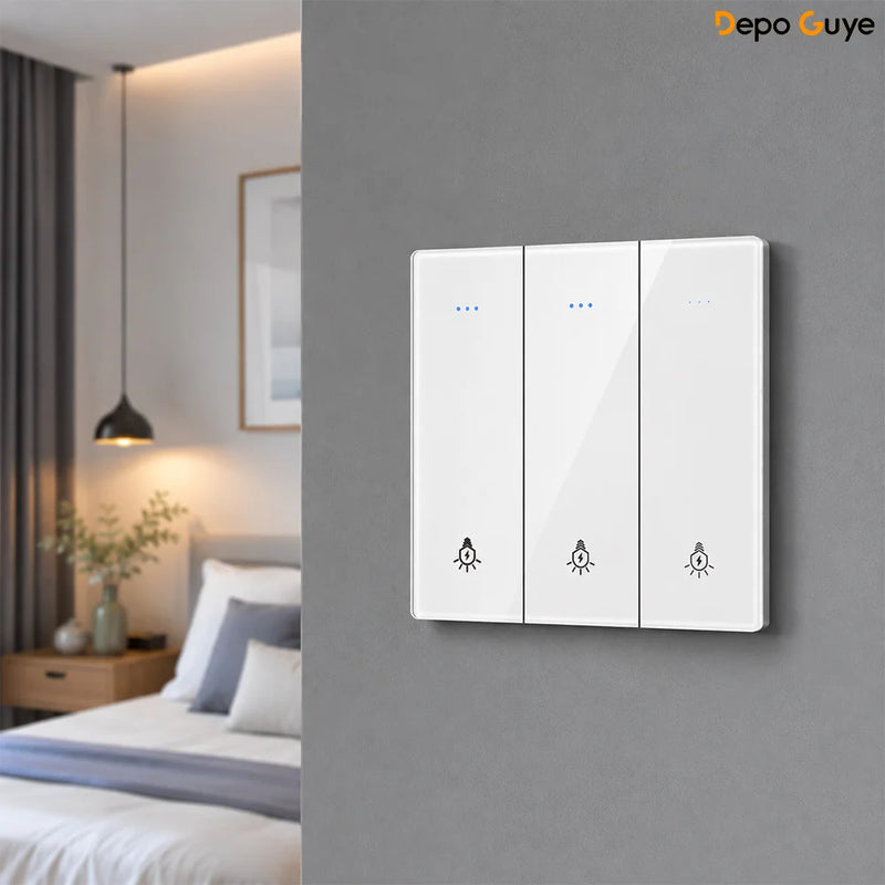 White UK 230V Tempered Glass Touch Light Switch Socket LED Wall Panel Smart Home Switches Socket Manufacturer Wholesale Supplier