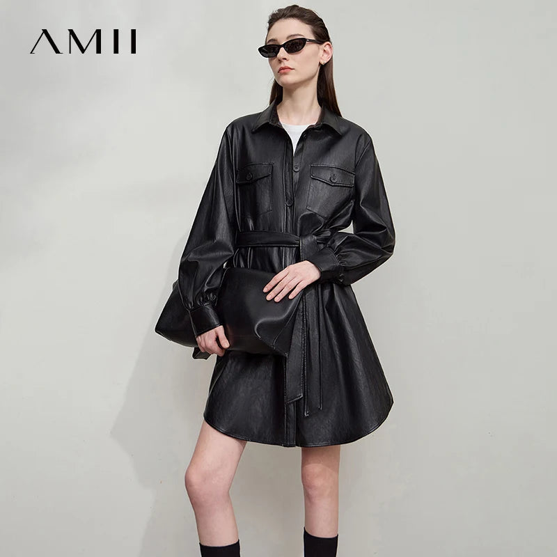 អាវស្បែកស្ត្រី Amii ឆ្នាំ ២០២៦ រដូវស្លឹកឈើជ្រុះថ្មី សម្លៀកបំពាក់ស្ត្រីបែប Retro សម័យទំនើប ខ្សែក្រវ៉ាត់ អាវស្បែកដៃវែងរលុងសម្រាប់ស្ត្រី 12553042