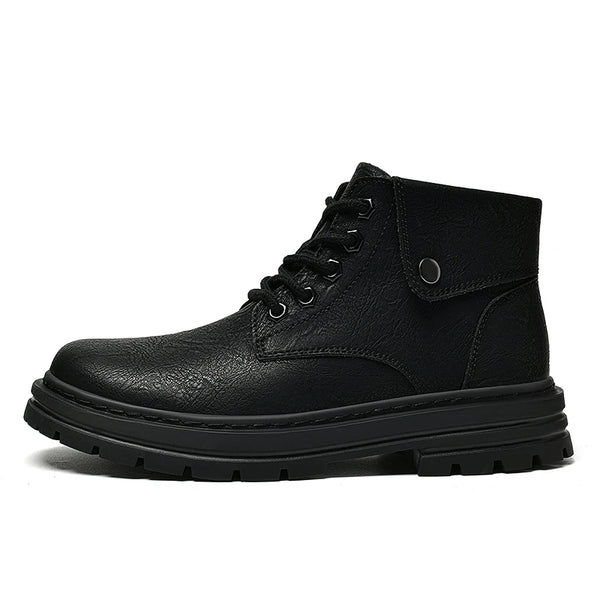 Mens Leather Boots Ankle British Style with Platform Soles Cushion Plush/Non-Plush Options Plus Big Size 48 49 50