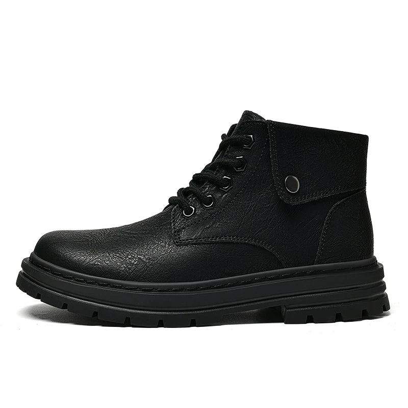 Mens Leather Boots Ankle British Style with Platform Soles Cushion Plush/Non-Plush Options Plus Big Size 48 49 50