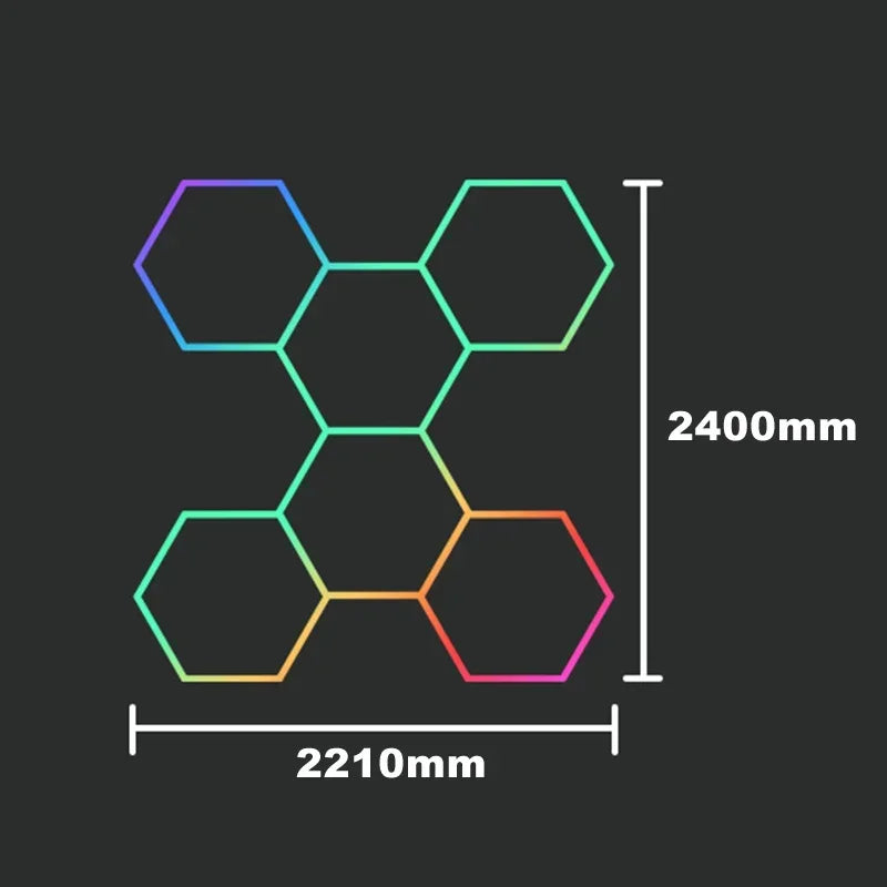 ភ្លើងពិដាន LED RGB Hexagon Garage Light Honeycomb 110-265V សម្រាប់លាងរថយន្តជួសជុលចង្កៀងតុបតែងភ្លើងពិដាន APP Control
