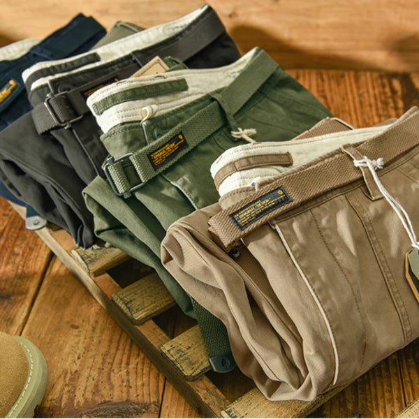 Spring Autumn New Pure Cotton Cargo Pants Men Clothing Casual Loose Belt Mid Waist Joggers Men Trouser AZ329 AZ378