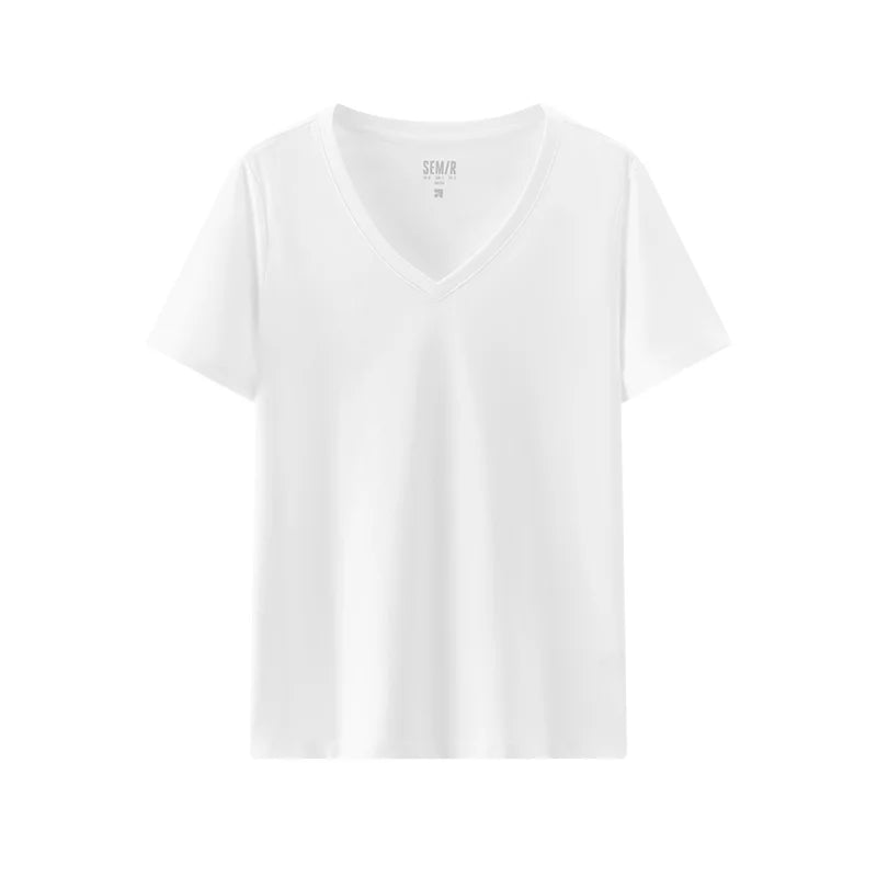 Semir Womens Tshirt 2026 Solid Color V Neck Regular Shoulder Moisture Wicking Quick Dry Antibacterial