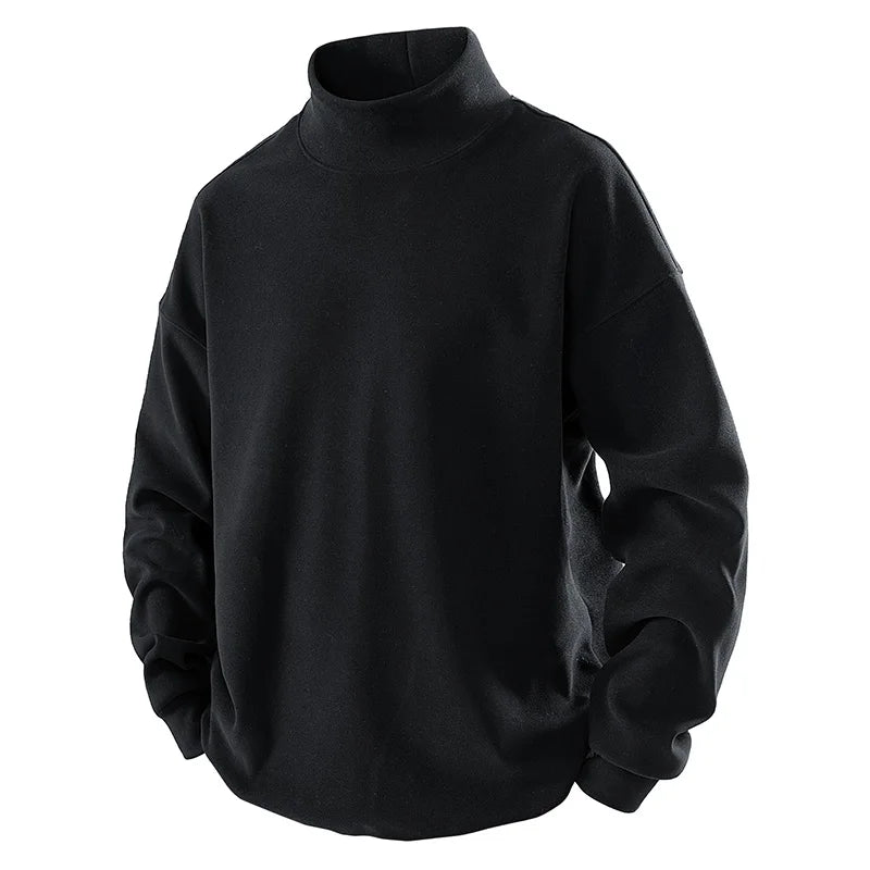 Men's Thermal Fleece High Neck Sweatshirt Self-Heating De Rong Base Layer Warm Long Sleeve T-Shirt Solid Color