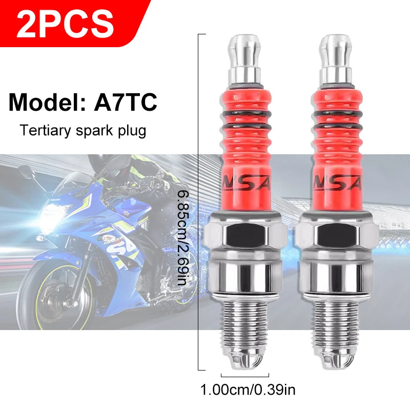 SEAMETAL 1/2/4PCS 3 Electrode Racing Spark Plug A7TC D8TC Triple Spark Plugs for ATV Scooter Dirt Bike Motorcycle Accessories
