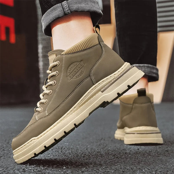 Men's boots fashion casual leather boots four season socks non slip comfort outdoor workwear boots youth versatile trendy boots