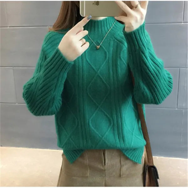 Womens Clothing Knitwears Pullovers Half High Collar Warm Autumn Winter Sweater Korean Long Sleeve Top Pull Femme Sweaters