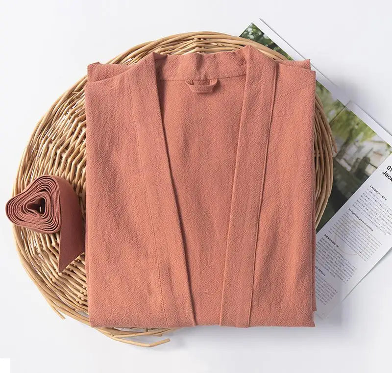 Cotton Linen Kimono Bathrobe Nightgown 2026 New Loose Men And Women Dressing Gown Sleepwear Nightwear Solid Hotel Robe