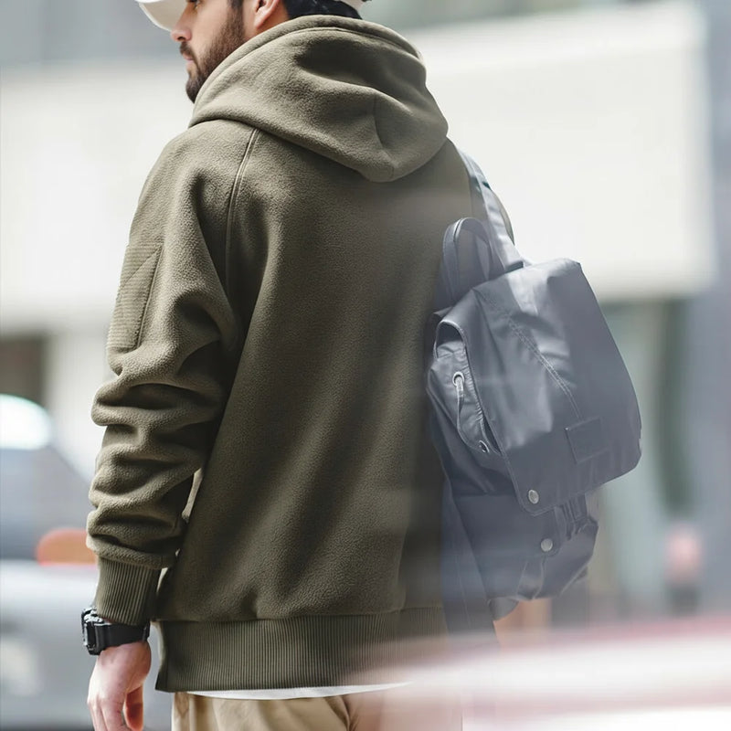 Maden 2024 Autumn Winter Casual Heavyweight Hoodie Men's Black Versatile Thickened Fleece Pullover Loose Warm Hooded Sweatshirt