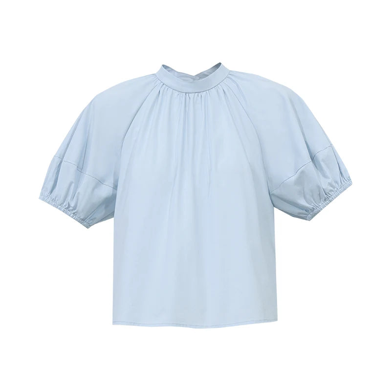 Amii Women's Shirt 2026 Summer New Stand Collar Lantern Dolman Sleeve 100% Cotton Blouse Loose Casual Short Top Female 12642176