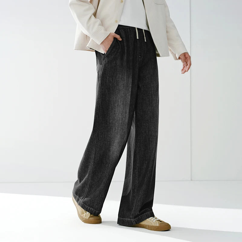 Semir Versatile Jeans Men 2026 Spring Loose Wide Leg Elastic Waist Basic Casual Comfortable Daily Wear Trousers
