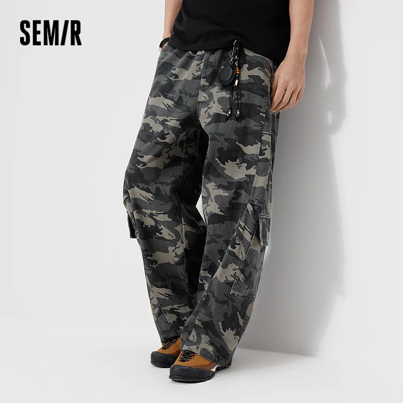 Semir Men Pants Camouflage 2026 Elastic Waist Loose Fit Straight Urban Casual Everyday Style Soft Comfortable Daily Wear Trendy