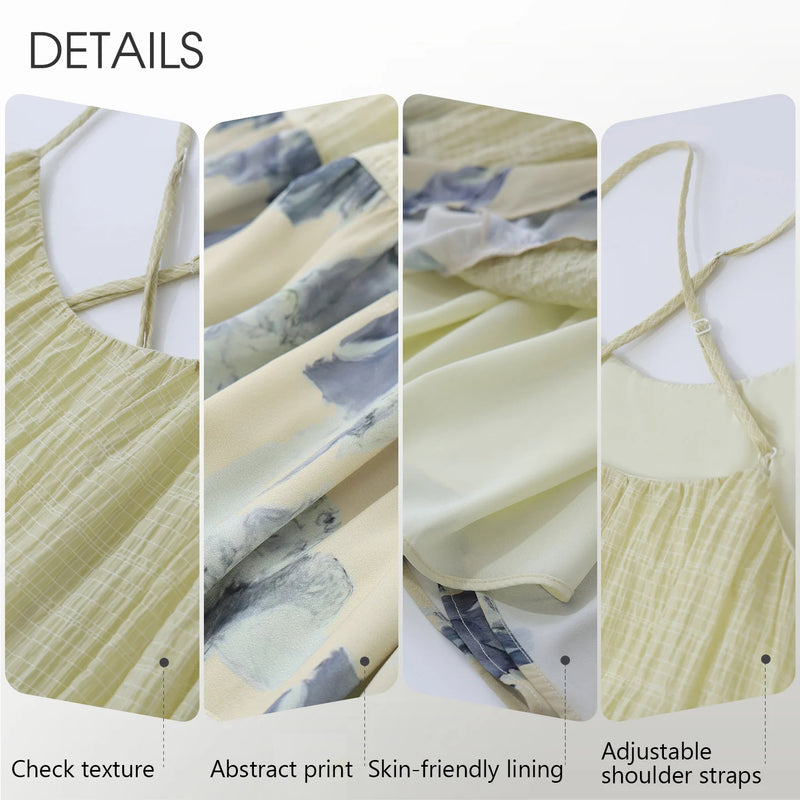 Amii Women's Chiffon Dress 2026 Summer New Spaghetti Strap A-Line Holiday Casual Printed Patchwork Midi Dress For Women 12651039