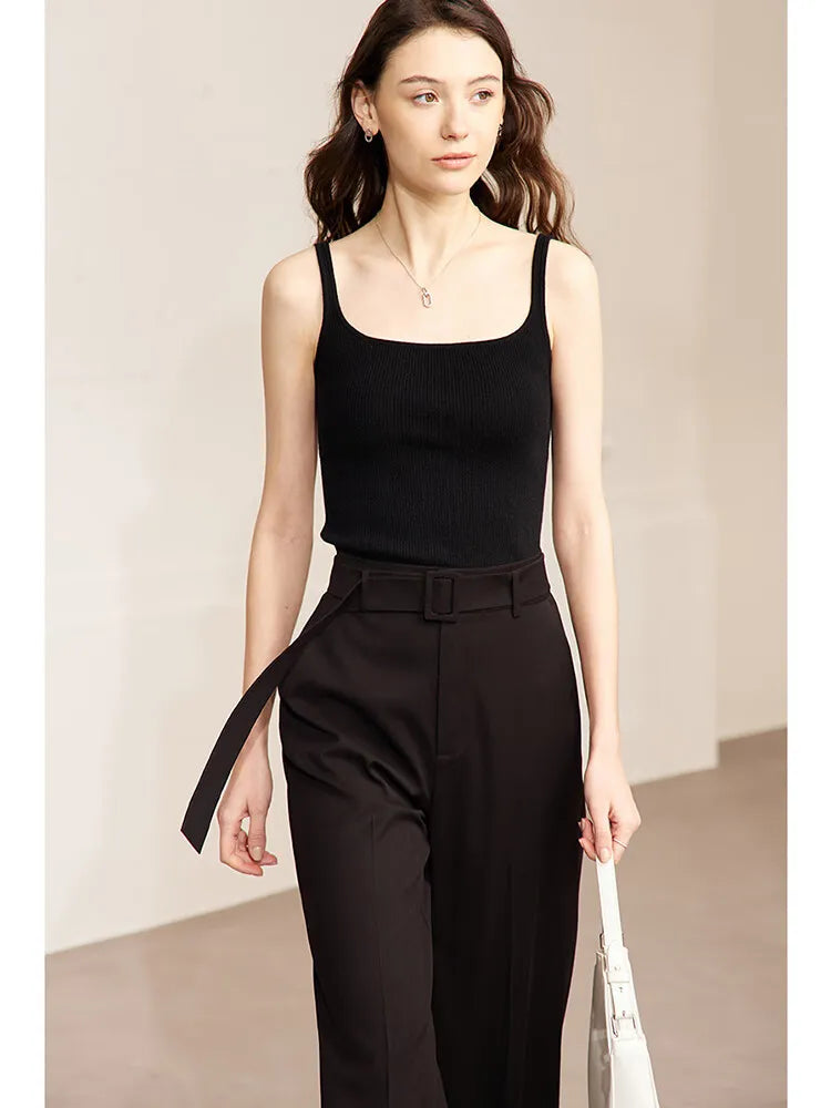 AMII Minimalism 2026 Summer New French Solid White Tanks & Camis Knitted Tops Office Lady Slim Casual Woman Clothing 72342001
