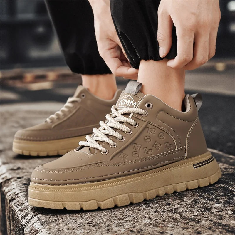 Men's thick-sole higt top casual boots Four seasons light non-slip comfort outdoor boots Fashion youth walking sports work boots