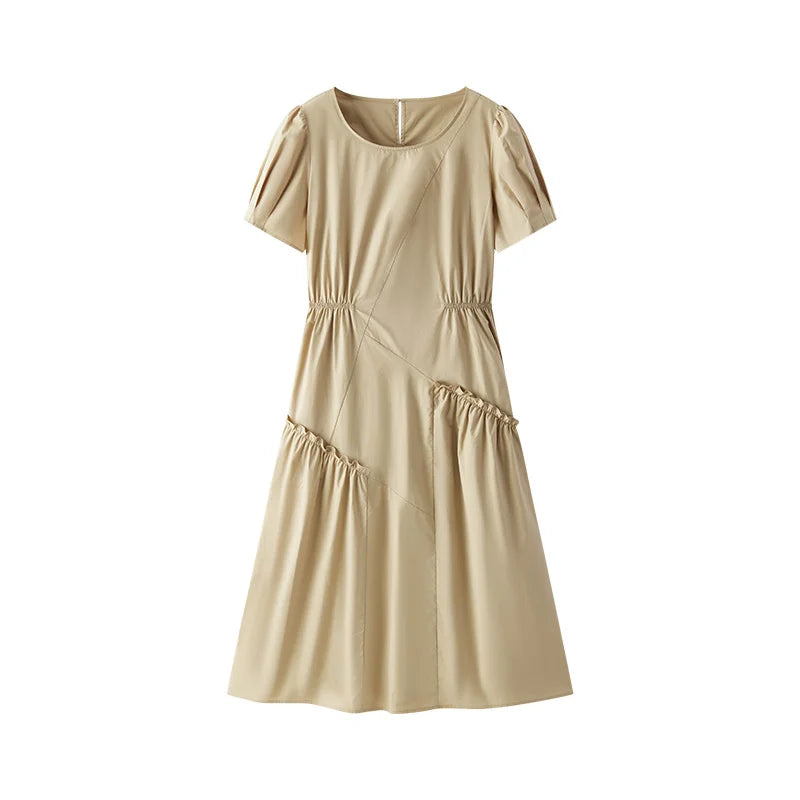 Semir Women Dress Irregular Spliced Ruffle Puff Sleeve Waist Trimming Stylish Midi 2026 Elegant Fashion Casual Daily Wear