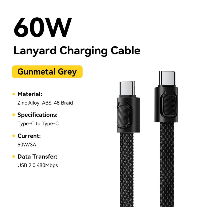 ខ្សែសាក Essager 60W ប្រភេទ C ទៅប្រភេទ C សម្រាប់ iPhone 17 16 PD 30W ខ្សែសាកលឿនសម្រាប់ iPhone 15 14 13 12