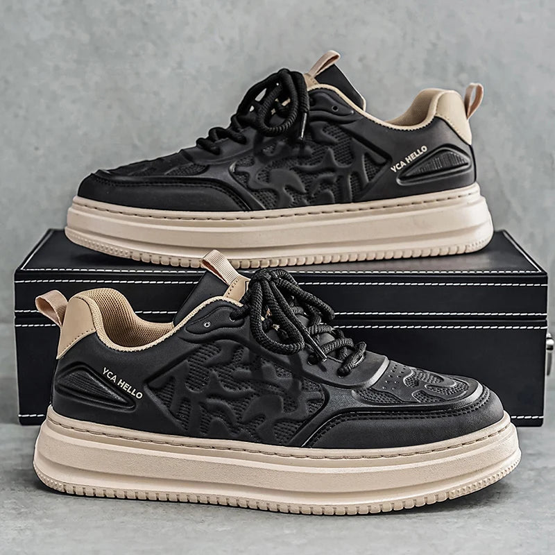 Men's flat casual shoes four seasons breathable light thick-sole non-slip comfort outdoor running sneakers fashion walking shoes