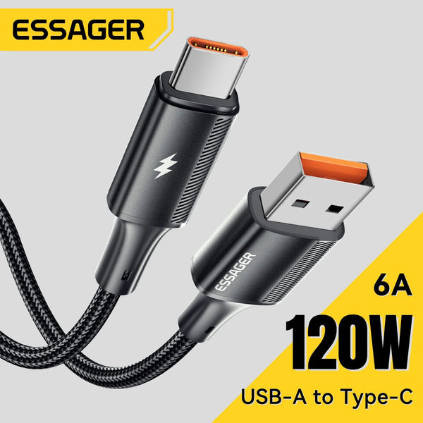 ខ្សែសាក Essager 120W 6A ខ្សែសាកលឿន Type C សម្រាប់ Xiaomi 14 Ultra Huawei Samsung Oneplus USB Type C Data Cables