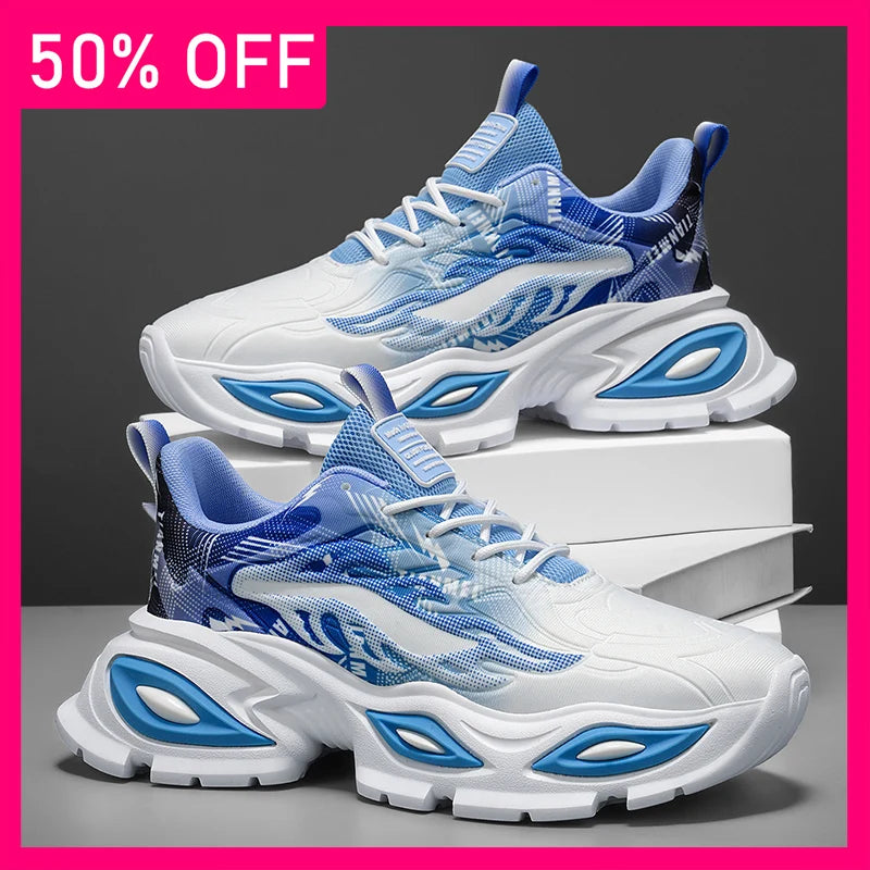 Men Sports Shoes Fashionable Versatile Comfortable Mesh Breathable Lightweight Thick Soled Shoes New Street Fitness Shoes Man